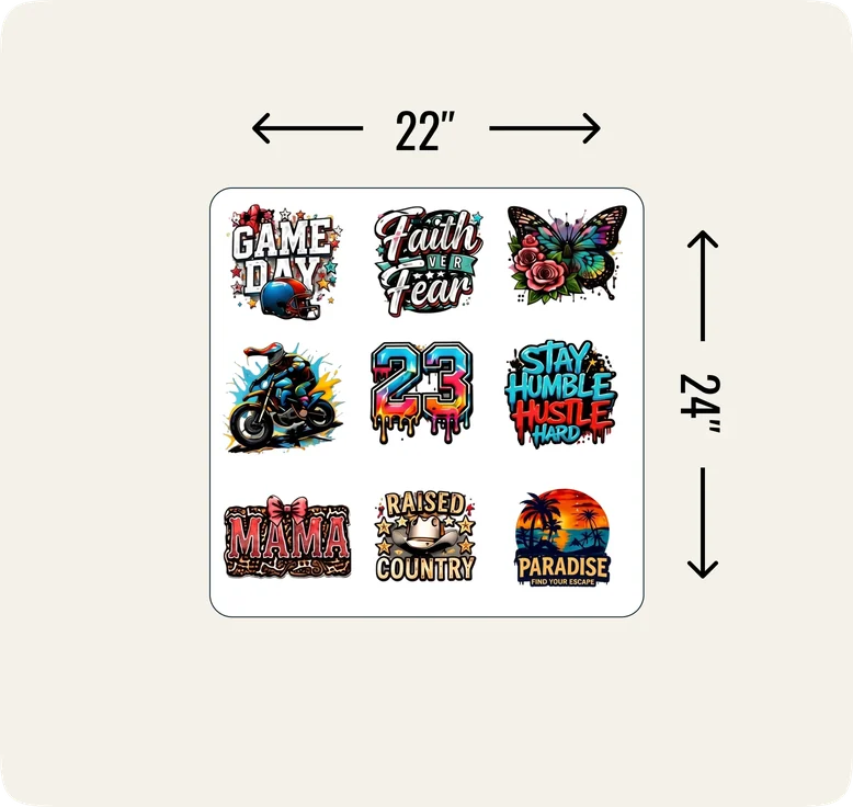 DTF gang sheet, 22 by 24 inches