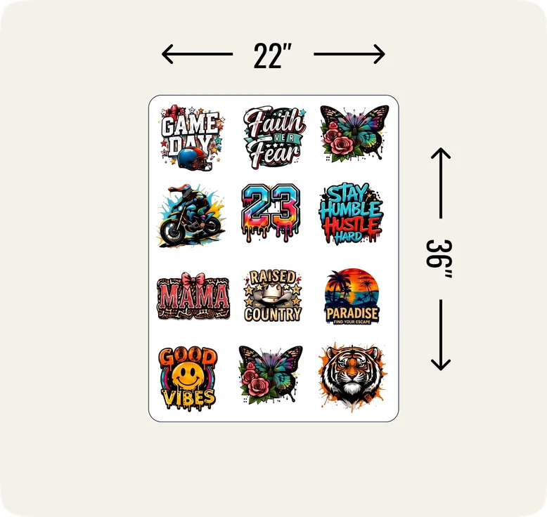 DTF gang sheet, 22 by 36 inches