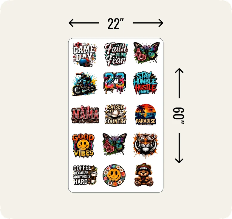 DTF gang sheet, 22 by 60 inches